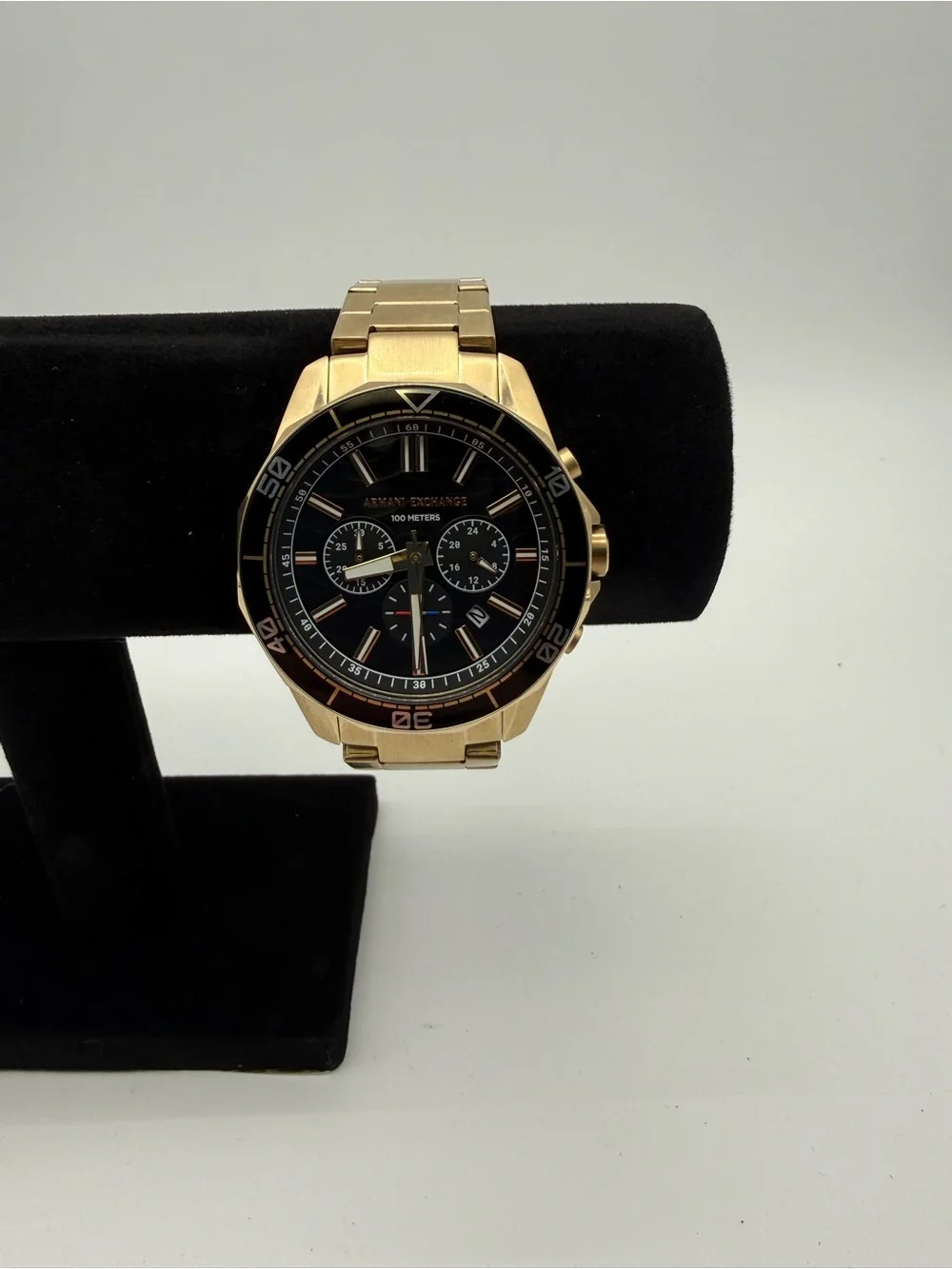 Armani Exchange Gold-Tone Chronograph Watch with Black Dial